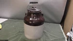 Vintage Two-tone Stoneware Crock Wit Lid Wire Wood Handle No Bail. Fixed Price $75.00.