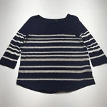 J. Crew Shirt Womens Size Medium Navy Blue Beaded Striped 3/4 Sleeve Top. Fixed Price $9.99.