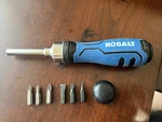 Vintage Kobalt Ratcheting Multi Screwdriver W/ Six & Storage Cap. Fixed Price $12.95.
