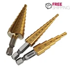 Drillpro 3PCS 1/4 Inch Hex Shank Hss Titanium Coated Step Bit Set 3-12/4-1. Fixed Price $29.99.