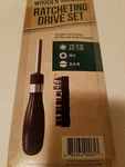 New Ratcheting Drive Set Wooden Handled 4 Sockets 2 Bits Adapter Menards. Fixed Price $8.00.