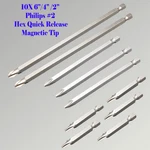 10X 6"/4"/2" Phillips #2 Screw Driver Bit Quick Release Hex Shank Magnetic Tip. Fixed Price $9.95.