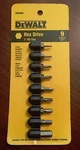 Dewalt 9 Pc Hex Drive 1" Tips DW2068 Sae 1/16"-1/4" Screw Bits Allen. Fixed Price $9.99.