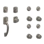 Schlage Satin Nickel Greenwich 3 Entry Door Handle Set Project Pack Keyed Alike. Fixed Price $110.00.