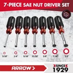 Arrow 7 Pcs Sae Nut Drivers Set With Non-slip Grip Cr-v Steel For Tightening New. Fixed Price $34.99.