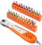 23 Pcs 1/4" Mini Ratchet Screwdriver Set, Ultra Low Profile, Orange Handle Tools. Fixed Price $17.35.
