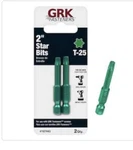 Grk T-25, 2-IN. Green Steel Star Bits, One 2-PACK = Two 187443. Fixed Price $9.70.