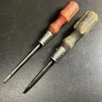 Vintage Stanley Wood Handle Flat Screw Drivers One Has Striking Cap. Fixed Price $8.39.