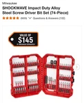 Milwaukee 74 Piece Impact Driver Drill Bit Set Shockwave 48-32-5154 Packout $145. Fixed Price $24.99.