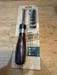 New Menards Ratcheting Drive Set Wooden Handled 4 Sockets 2 Bits Adapter. Fixed Price $16.99.