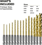 53614 14-PC Titanium Drill Bit Set Impact-rated 1/4" Hex Shank Cuts Metal Unique. Fixed Price $37.90.