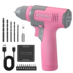 Workpro Pink 8V Cordless Electric Drill Driver Set 15PCS Bit 3/8'' Keyless Chuck. Fixed Price $37.99.