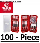 New Milwaukee 100 Piece Impact Alloy Screw Driver Bit Set Shockwave 48-32-5150. Fixed Price $108.80.