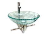 Wall Mount Bathrom Vanity Set Clear Glass Vessel Sink With Unique Pattern Shelf. Fixed Price $269.10.