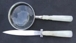 S. & G. Gump Co Sterling Near White Jade Letter Opener Magnifying Glass Set. Fixed Price $2750.00.