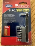 New Pittsburgh 8 Pc Right Angle Ratcheting Screwdriver Set Sku 92630. Fixed Price $12.99.