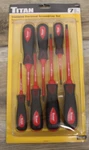 New Titan 7-PIECE Insulated Electrical Screwdriver Set 17237. Fixed Price $18.85.