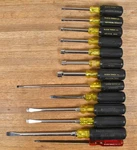 Set Of 12 Klein Tools Flat Slotted Screwdrivers & Nut Electrician. Fixed Price $89.00.