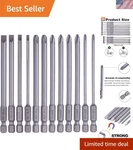 Rocaris 12-PIECE S2 Steel Long Magnetic Screwdriver Bit Set 1/4" Hex Shank. Fixed Price $22.98.
