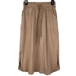 Nwt Kancy Kole Midi Skirt Elastic Waist Drawstring Pockets Beige Tan Size Small. Fixed Price $29.99.