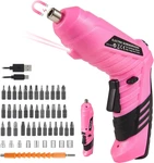 Pink Cordless Electric Screwdriver Set, 3.7V Rechargeable Small Drill. Fixed Price $29.79.