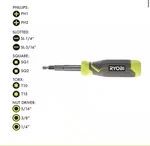 New Ryobi RHSDM1101 11-IN-1 Multi-bit Screwdriver With Cushion Grip Handle. Fixed Price $16.00.